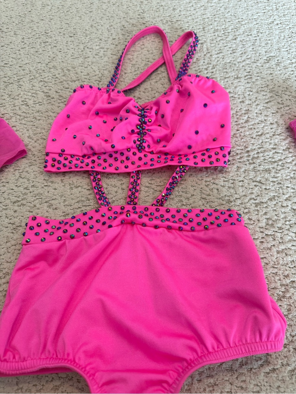 Girls Hot Pink Studded Dance Two-Piece Costume